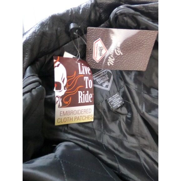 Diamond Plate Buffalo Leather Jacket Mens 2XL Black Eagle USA Patch Motorcycle - Picture 6 of 13
